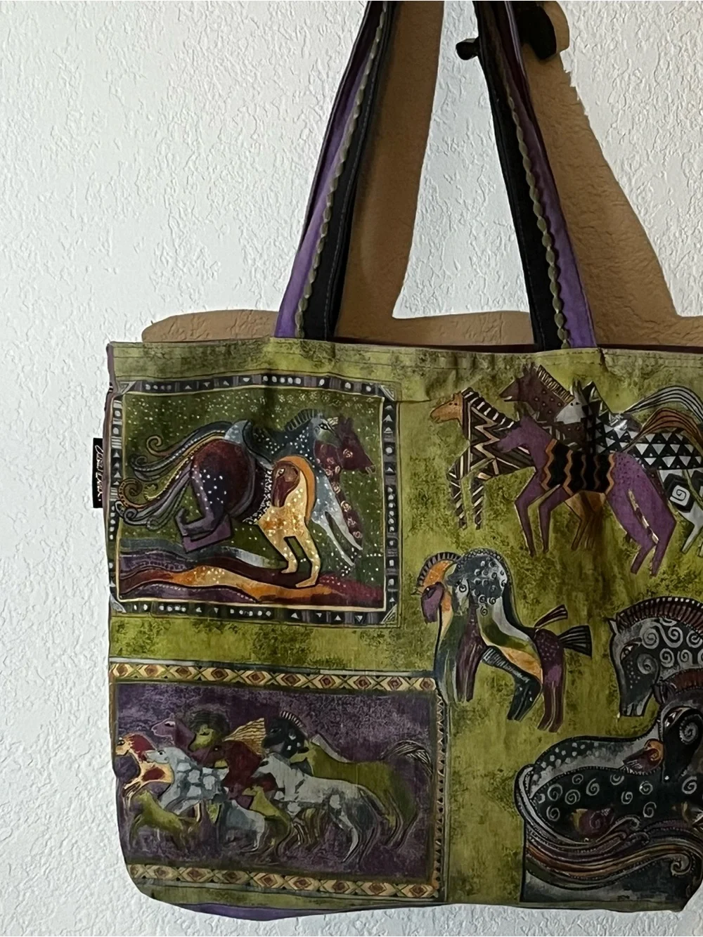 Laurel Burch Purple and Green Horse Panel Tote